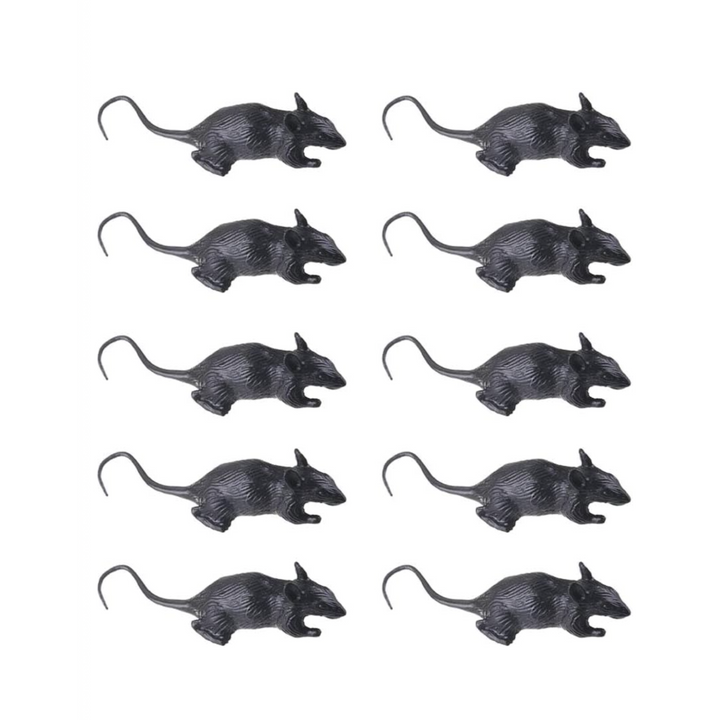 Black Realistic Plastic Fake Mouse -10ct