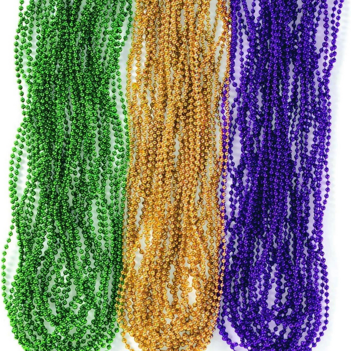 144 Count Mardi Gras Green, Purple, and Gold Metallic Beads