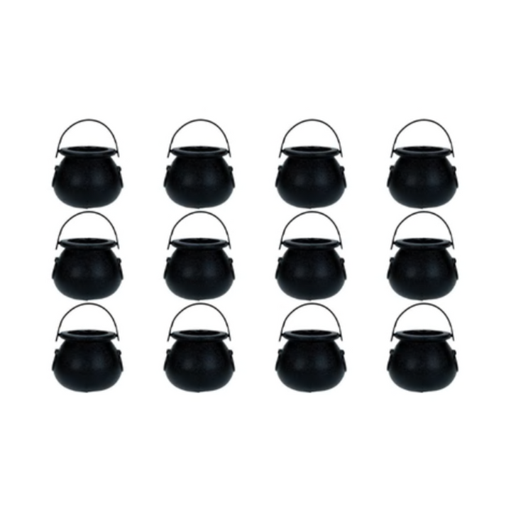 Mini Black Cauldron Halloween Candy Treat Buckets - 12 Pc.