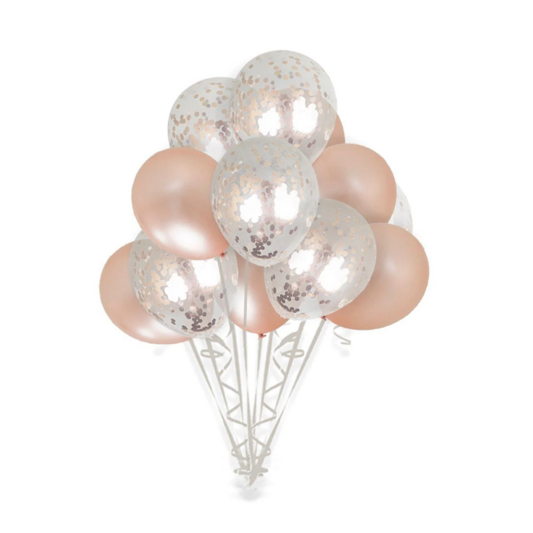 Rose Gold Confetti Latex Balloon with Silver number 16 Bouquet, 14pc