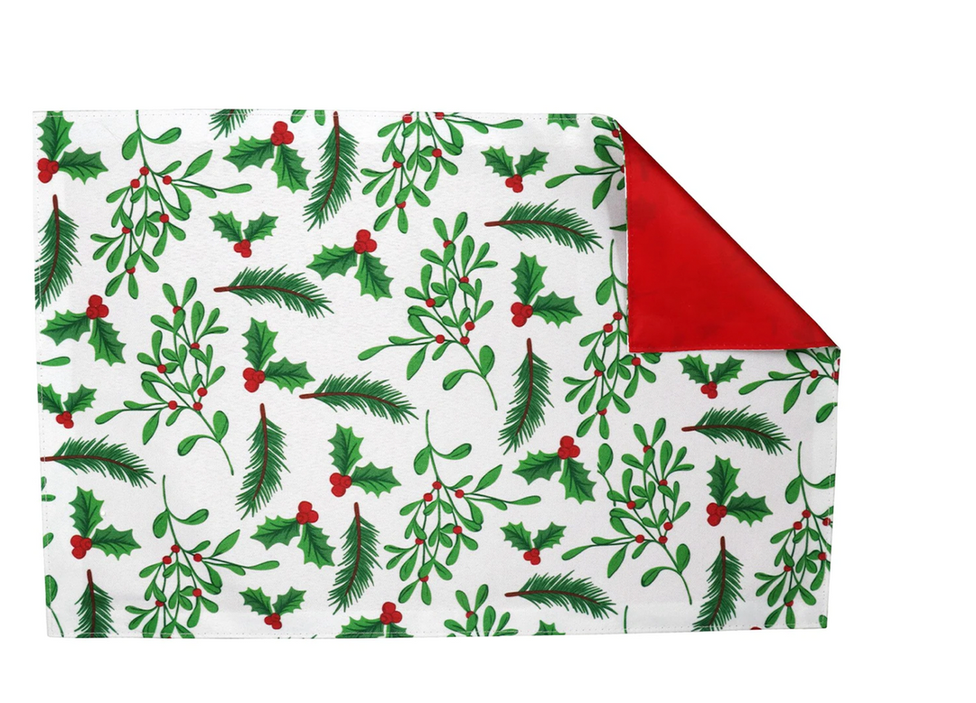 Traditional Holly Christmas Cloth Table Placement Matts