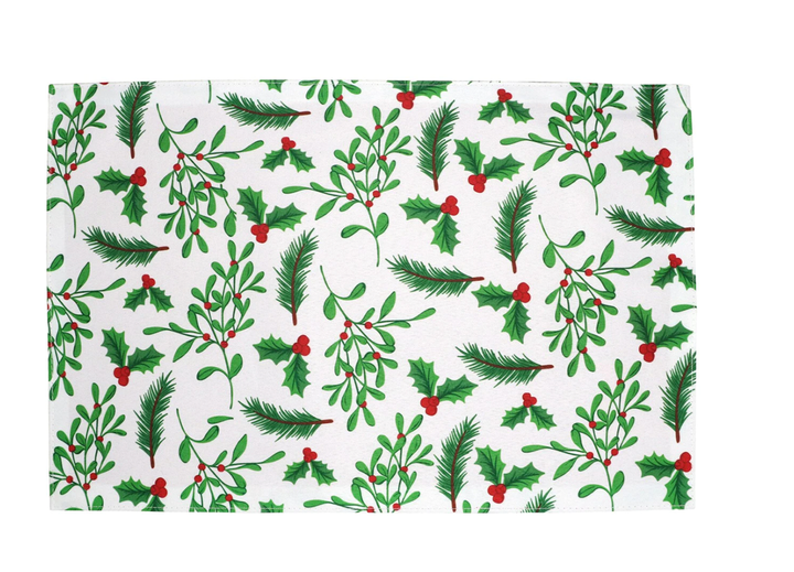 Traditional Holly Christmas Cloth Table Placement Matts