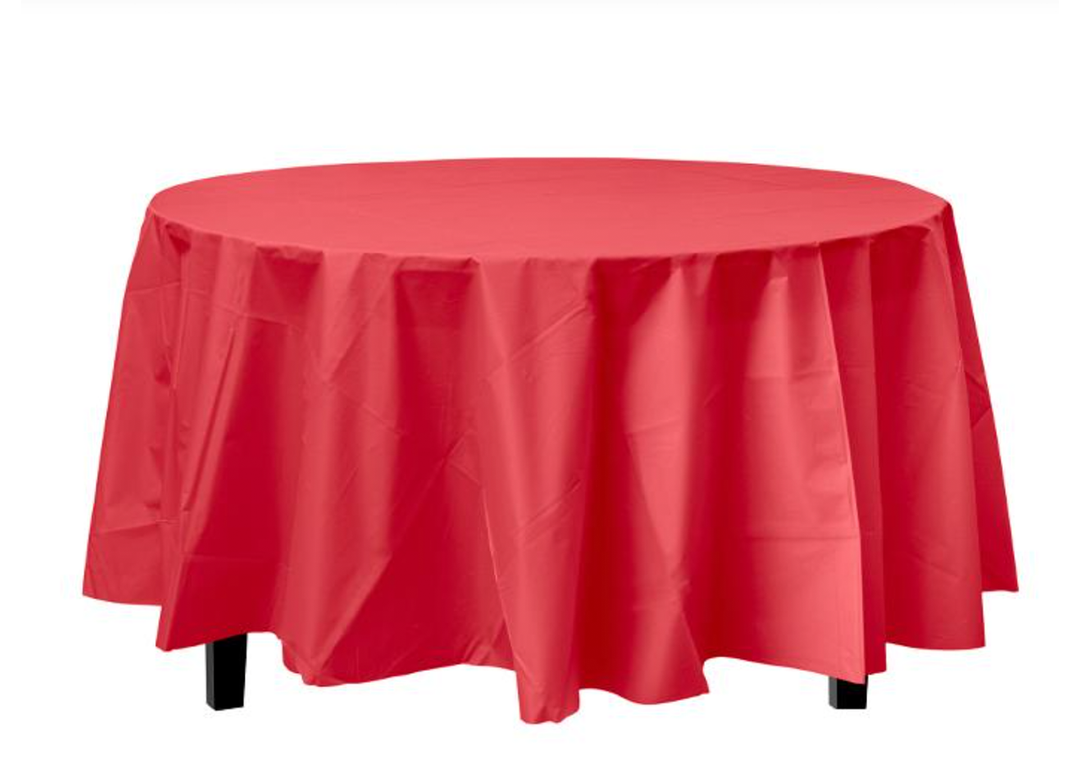 Red Disposable Round Plastic Table Cover